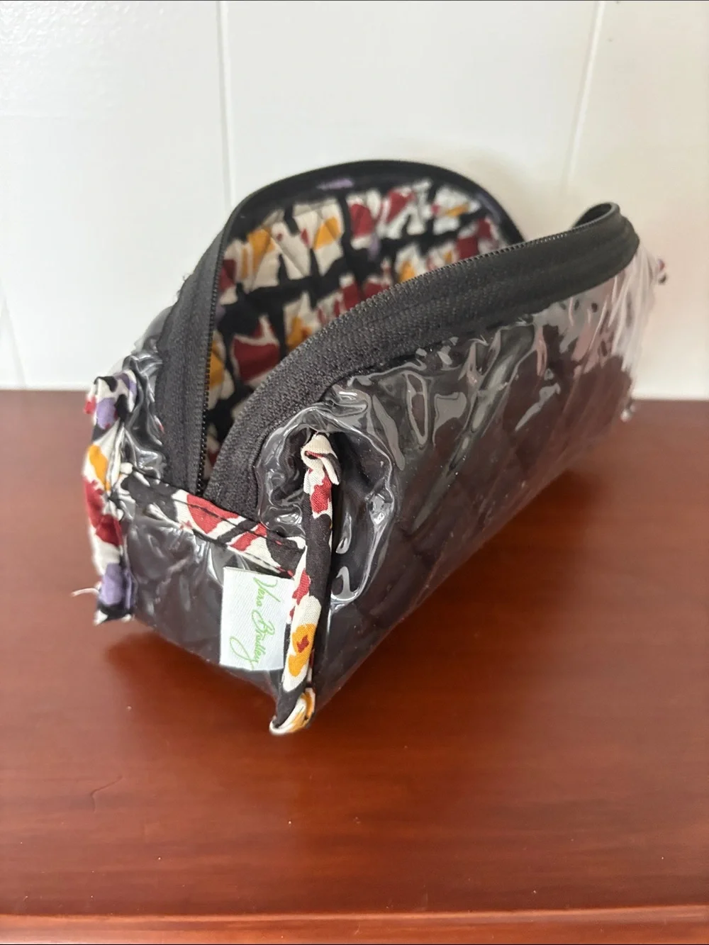 Vera Bradley Zip Cosmetic Case Plastic Lined Geometric Yellow Red Black Purple